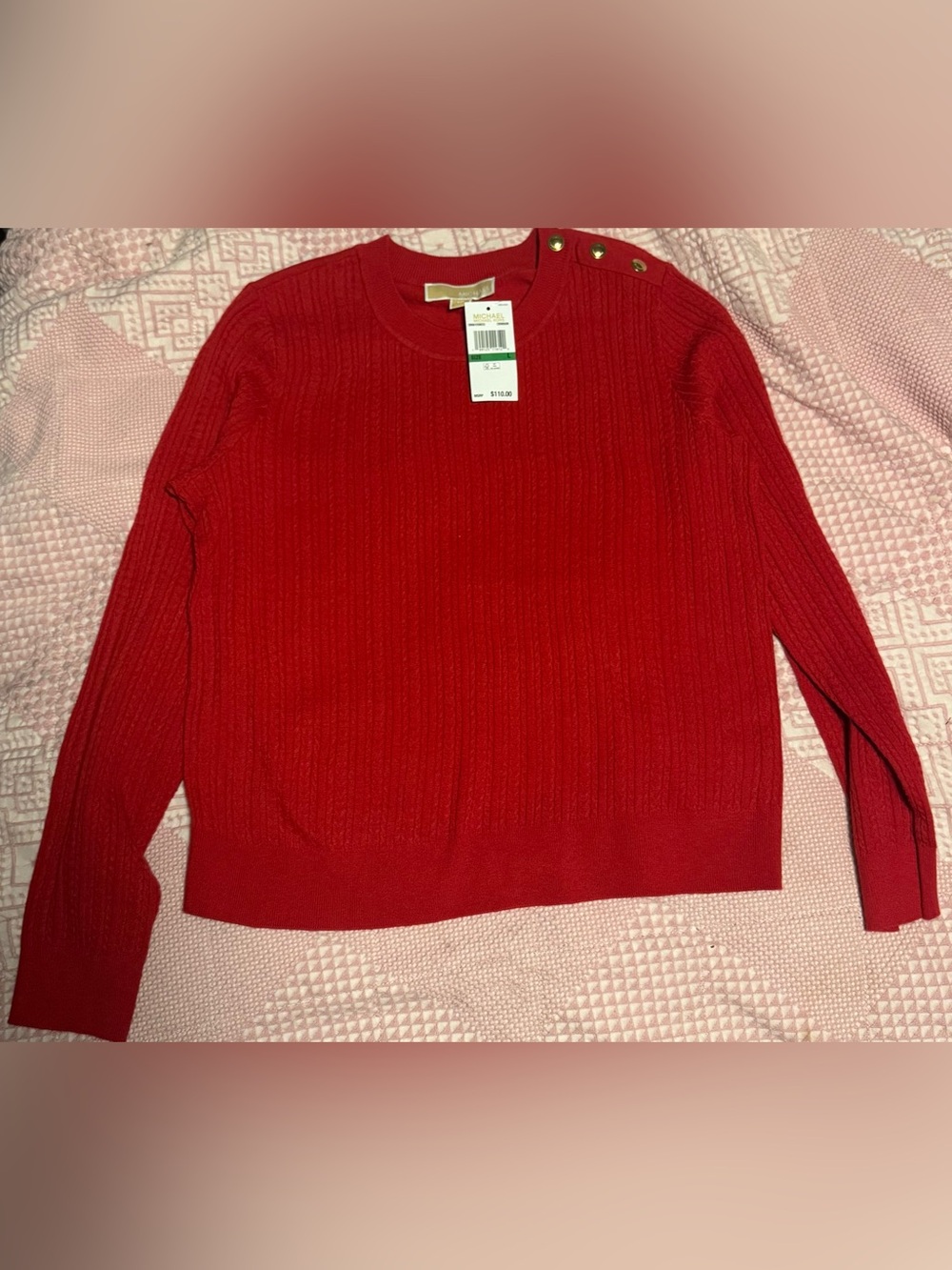 Woman’s Michael Kors Sweater Red With Gold Buttons Size L NWT New with Tags